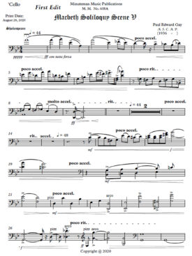 Macbeth Soliloquy & Aftermath, Scene V (Full Score and 'Cello Part)