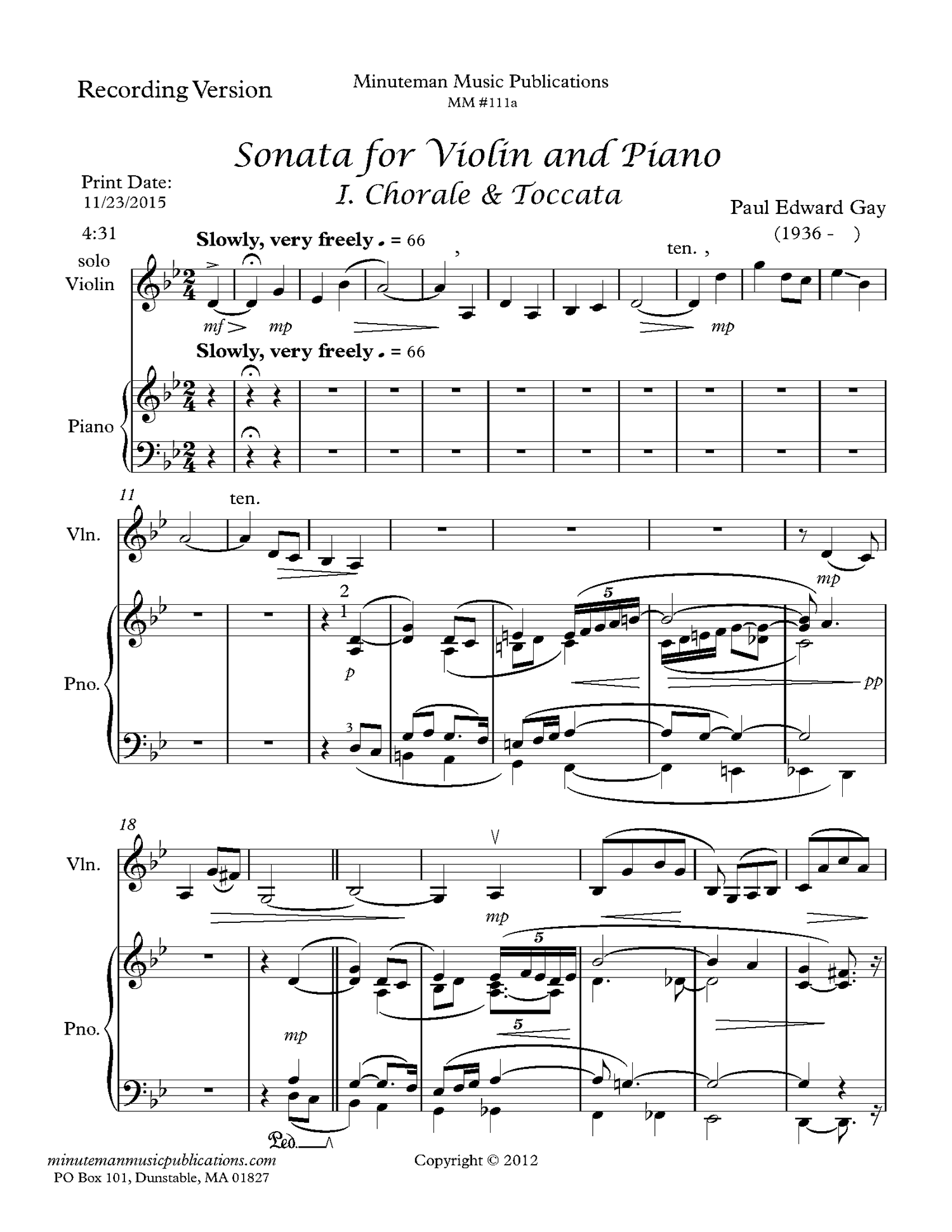 Sonata for Violin and Piano (Complete)