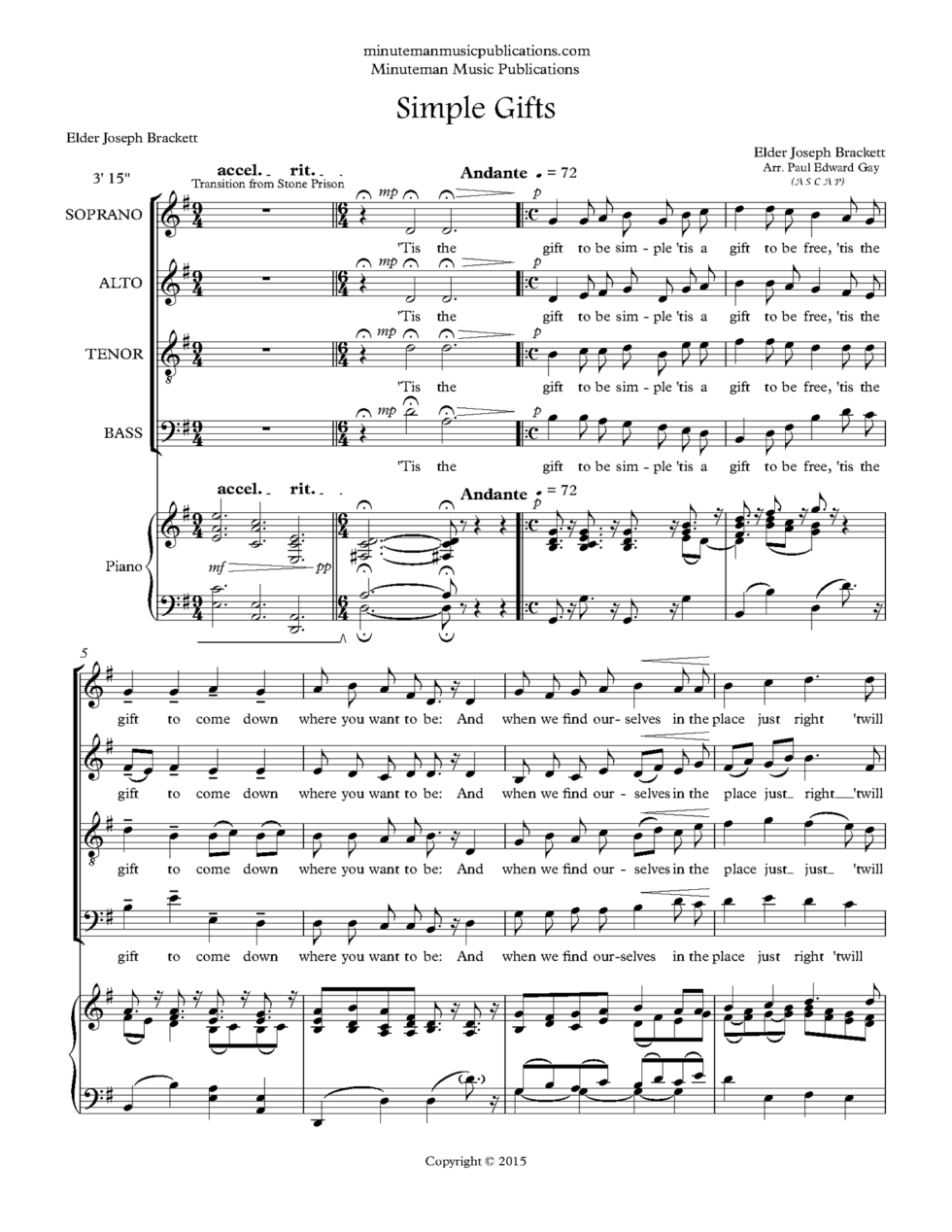Simple Gifts SATB (Full Score)