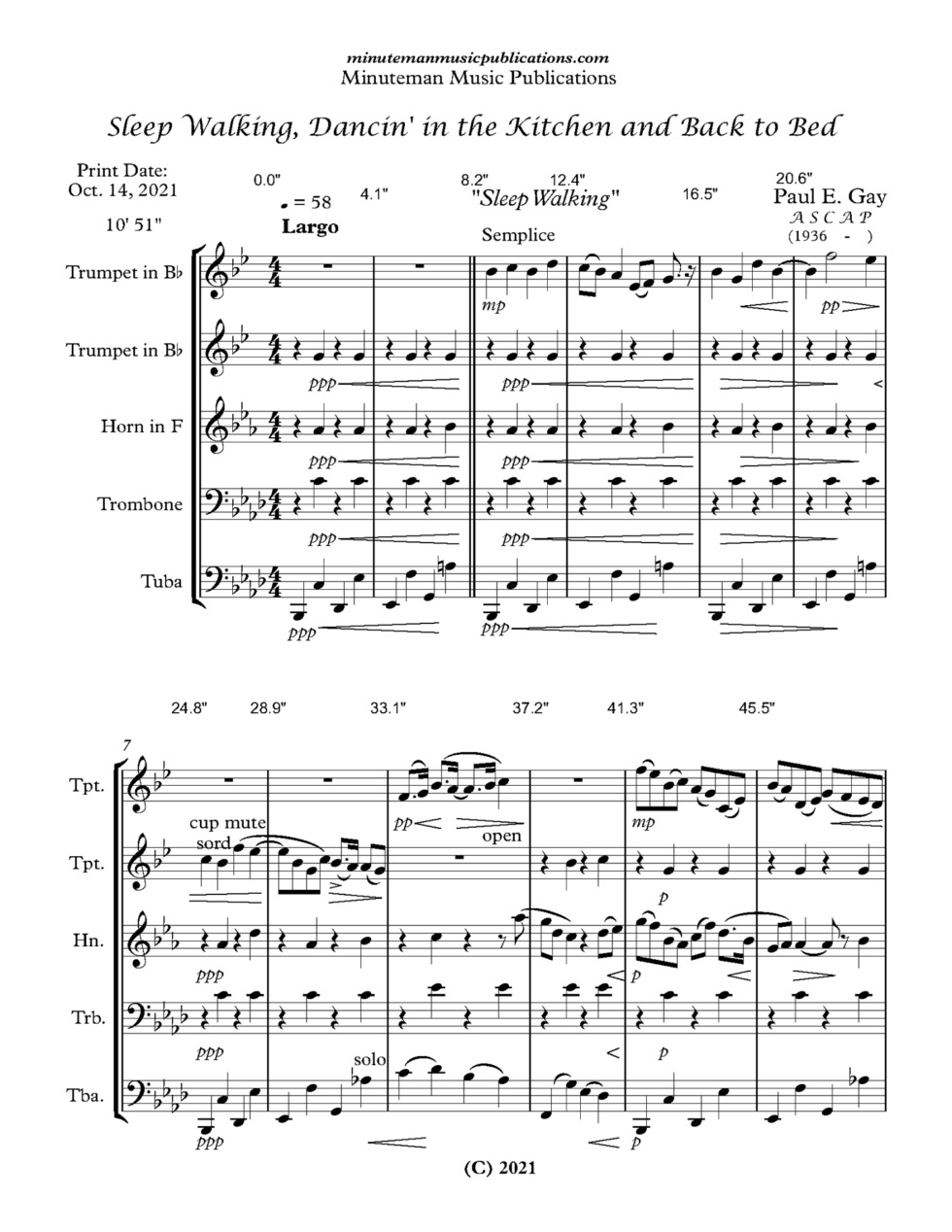 Sleep Walking, Dancin' in the Kitchen, and Back to Bed (Full Score and Parts)